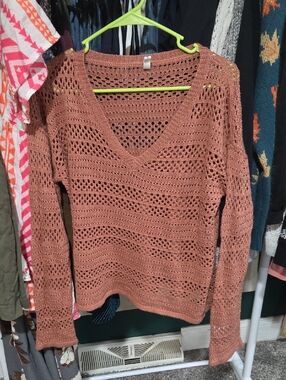 Women's Crochet Sweater Dusty Rose - Size Small